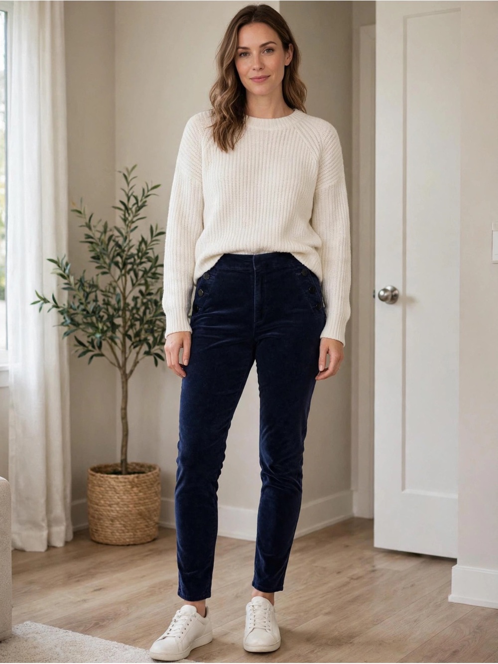 LOFT Navy Velvet High-Rise Slim Jeans